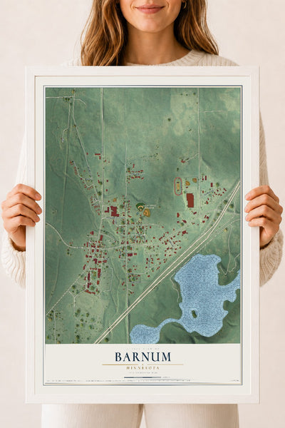 Map of Barnum, Minnesota, 18 x 24 inch print in a white wood frame
