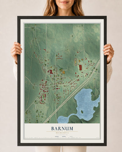Map of Barnum, Minnesota, 24 x 36 inch print in a black wood frame