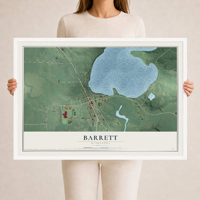Map of Barrett, Minnesota, 24 x 36 inch print in a white wood frame