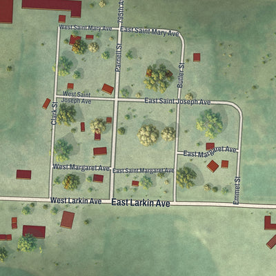 Close-up of the map of Barry, Minnesota print showing street and building detail
