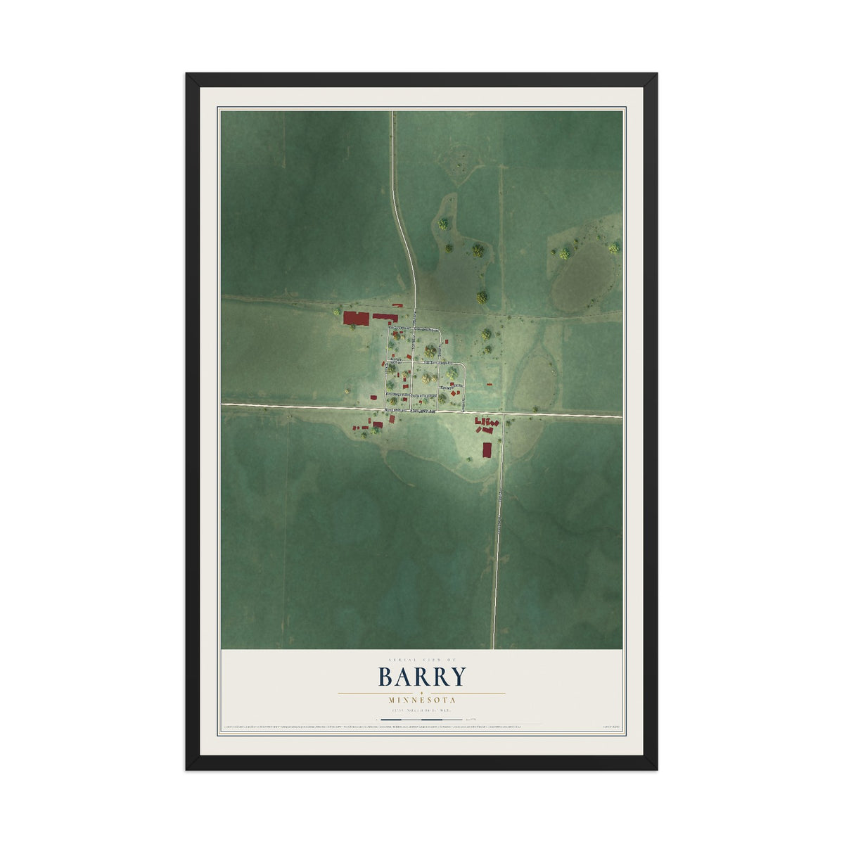 Map of Barry, Minnesota, 12 x 18 inch print in a black wood frame