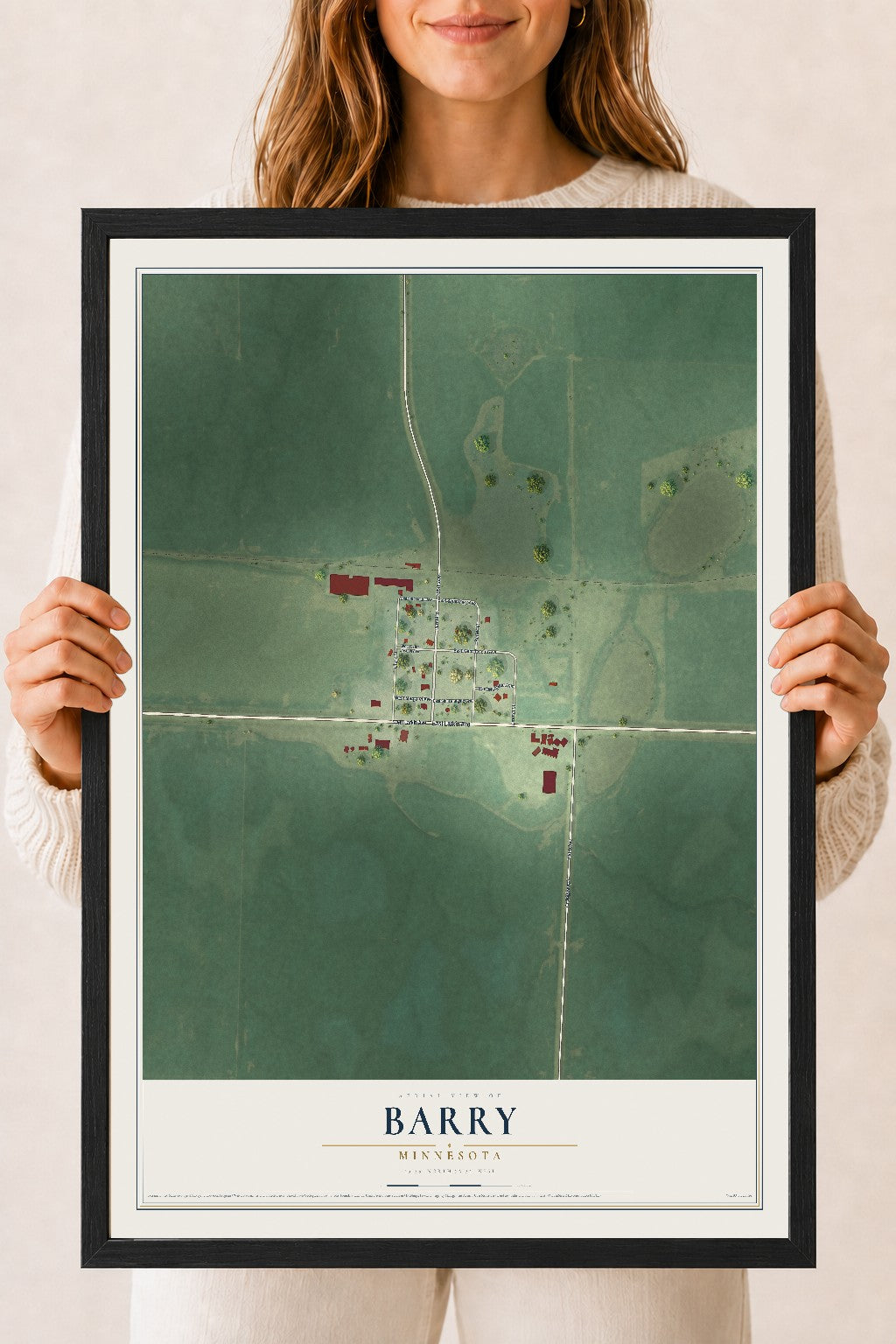 Map of Barry, Minnesota, 18 x 24 inch print in a black wood frame