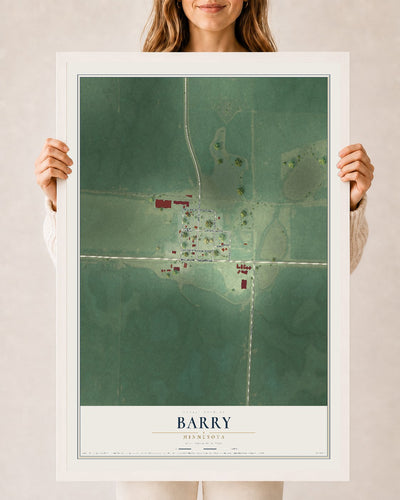 Map of Barry, Minnesota, 24 x 36 inch print in a white wood frame