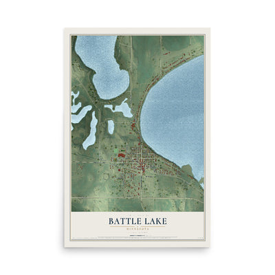 Map of Battle Lake, Minnesota, 12 x 18 inch unframed archival matte print