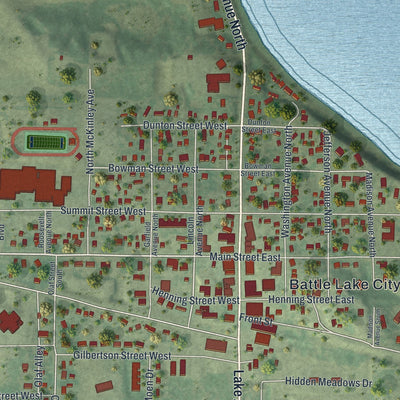 Close-up of the map of Battle Lake, Minnesota print showing street and building detail