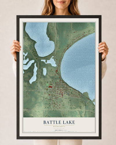 Map of Battle Lake, Minnesota, 24 x 36 inch print in a black wood frame