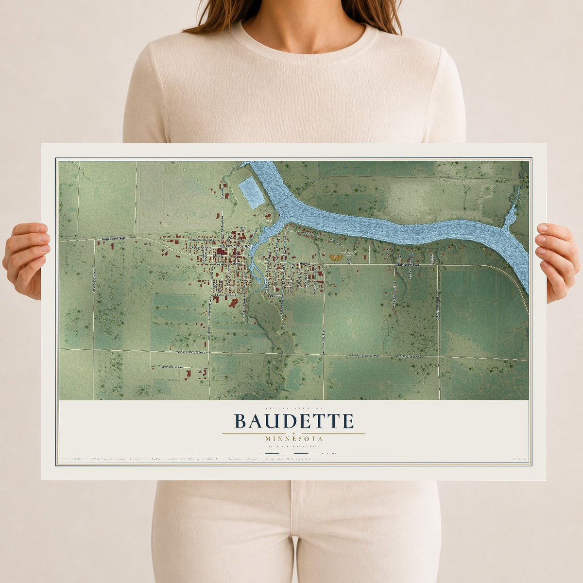 Map of Baudette, Minnesota, 12 x 18 inch unframed archival matte print