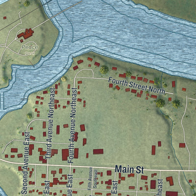 Close-up of the map of Baudette, Minnesota print showing street and building detail