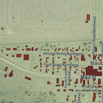 Second close-up of the map of Baudette, Minnesota print showing more streets and buildings