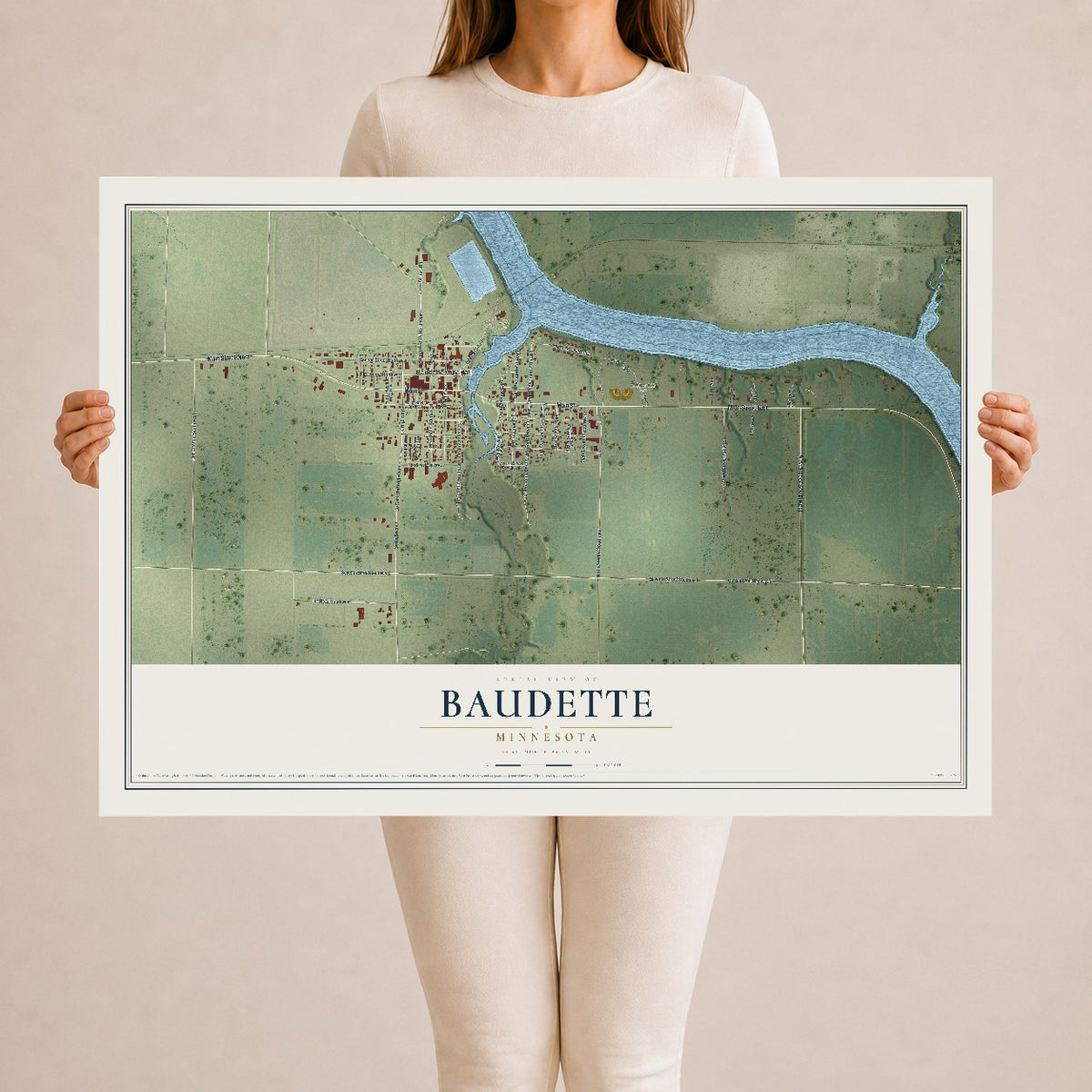 Map of Baudette, Minnesota, 24 x 36 inch unframed archival matte print