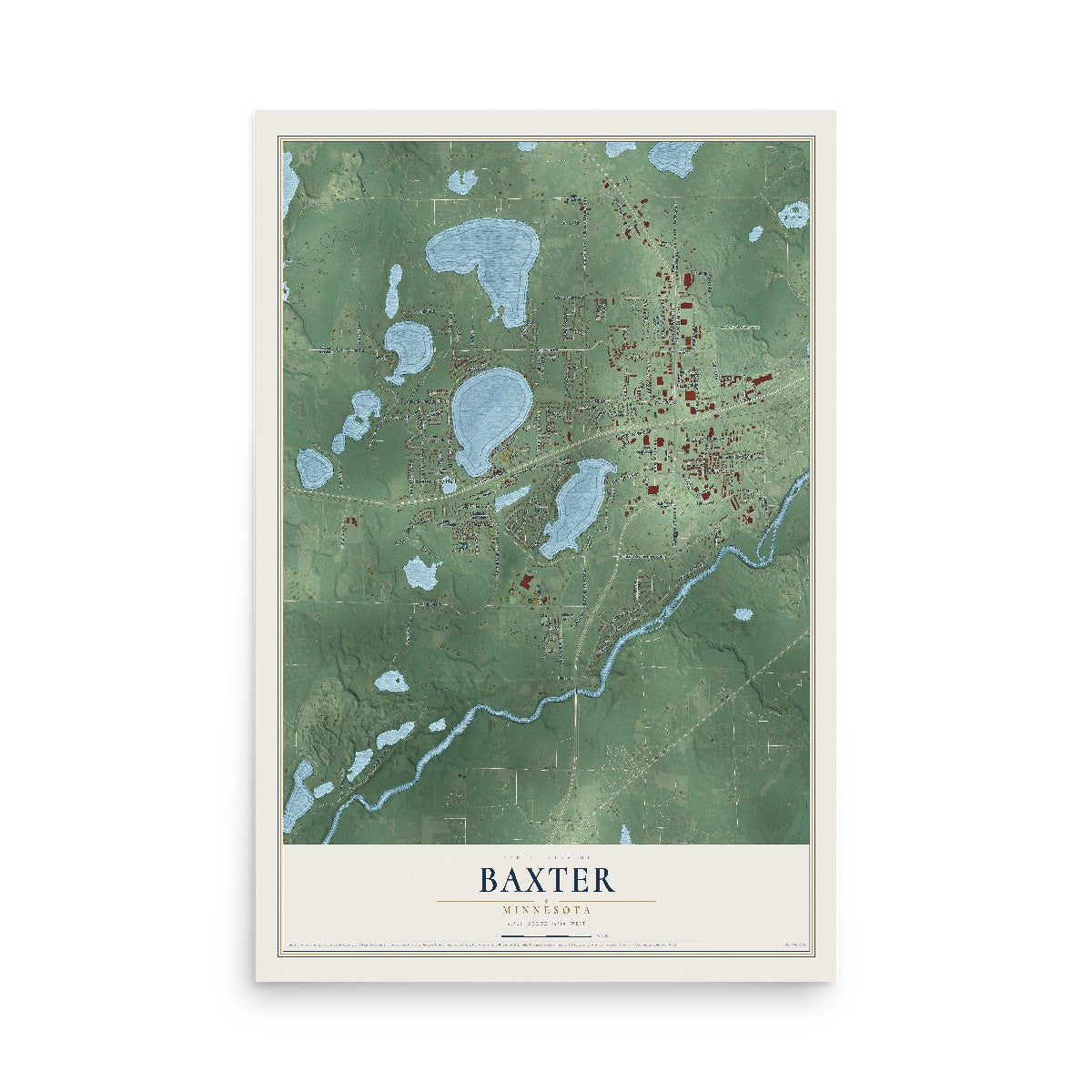 Map of Baxter, Minnesota, 12 x 18 inch unframed archival matte print