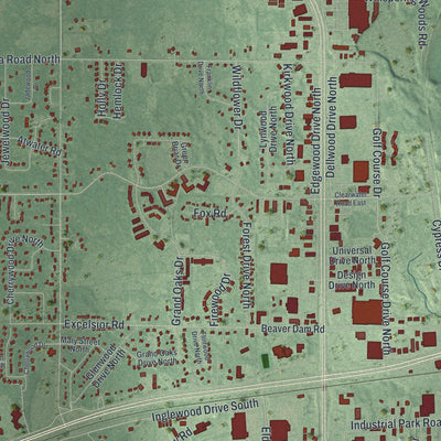 Close-up of the map of Baxter, Minnesota print showing street and building detail