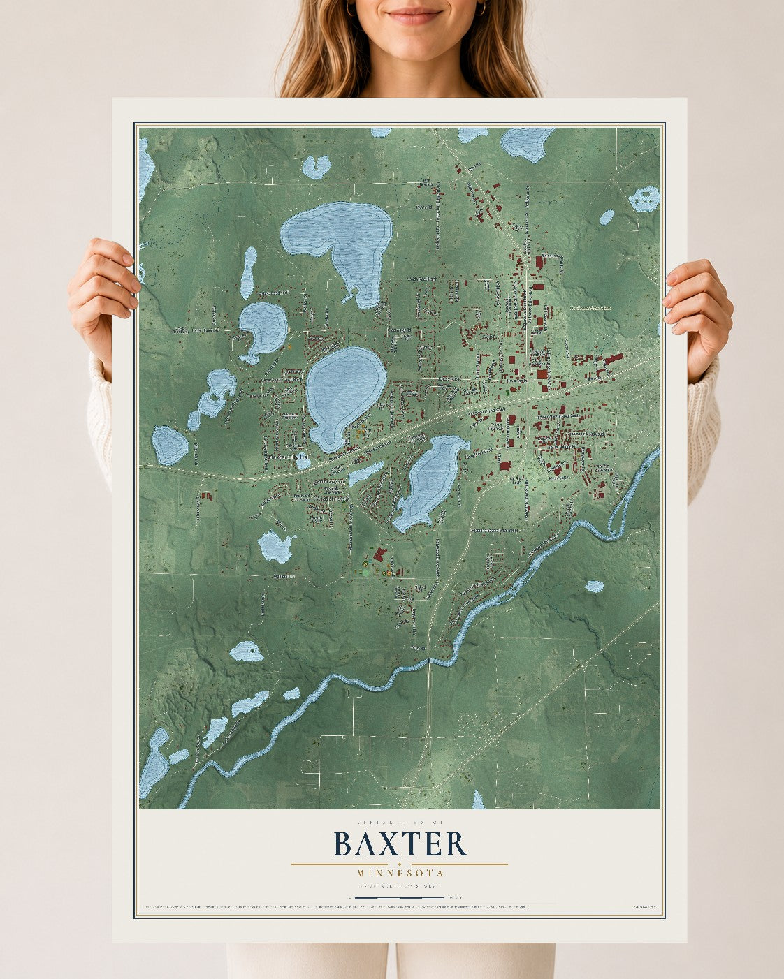 Map of Baxter, Minnesota, 24 x 36 inch unframed archival matte print