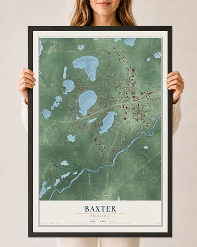 Map of Baxter, Minnesota, 24 x 36 inch print in a black wood frame