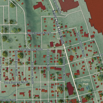 Close-up of the map of Bayport, Minnesota print showing street and building detail
