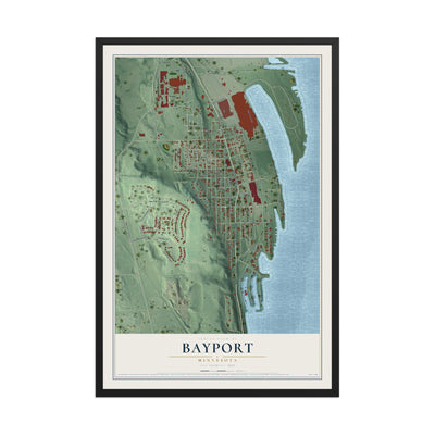 Map of Bayport, Minnesota, 12 x 18 inch print in a black wood frame
