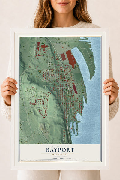 Map of Bayport, Minnesota, 18 x 24 inch print in a white wood frame