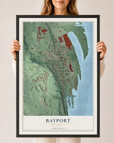 Map of Bayport, Minnesota, 24 x 36 inch print in a black wood frame