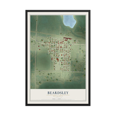 Map of Beardsley, Minnesota, 12 x 18 inch print in a black wood frame