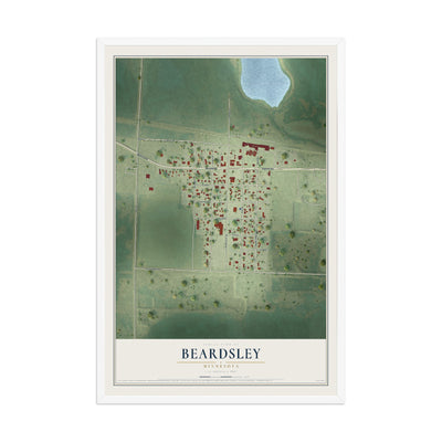 Map of Beardsley, Minnesota, 12 x 18 inch print in a white wood frame