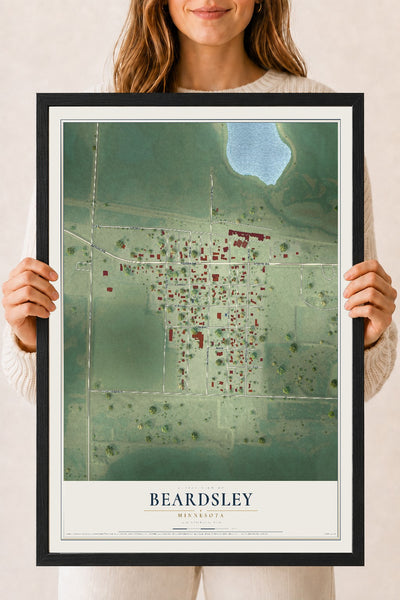 Map of Beardsley, Minnesota, 18 x 24 inch print in a black wood frame