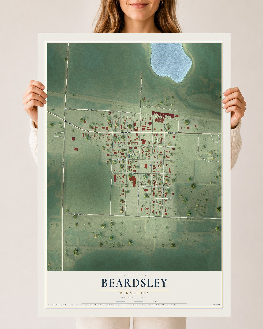 Map of Beardsley, Minnesota, 24 x 36 inch unframed archival matte print