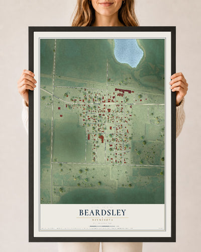 Map of Beardsley, Minnesota, 24 x 36 inch print in a black wood frame