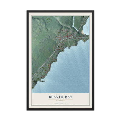 Map of Beaver Bay, Minnesota, 12 x 18 inch print in a black wood frame
