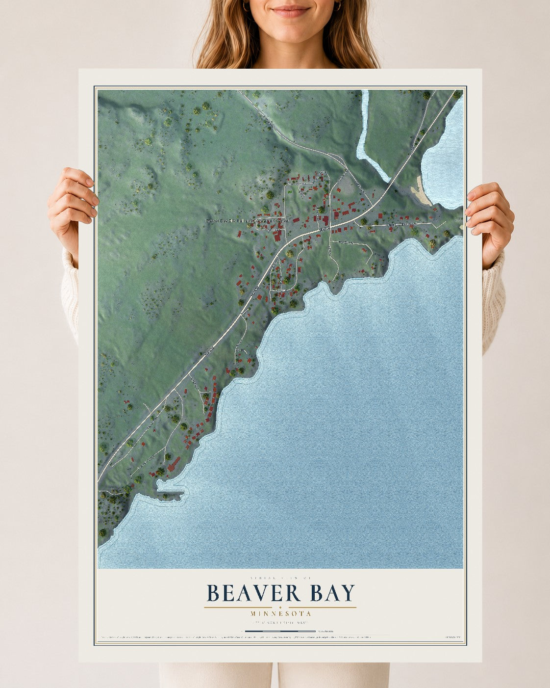 Map of Beaver Bay, Minnesota, 24 x 36 inch unframed archival matte print
