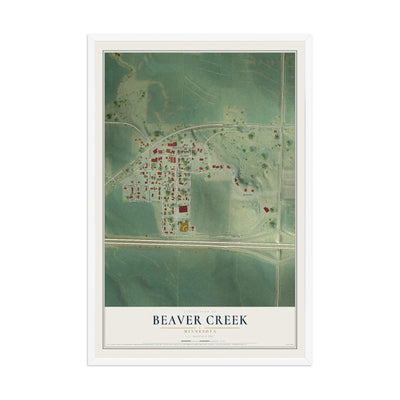 Map of Beaver Creek, Minnesota, 12 x 18 inch print in a white wood frame