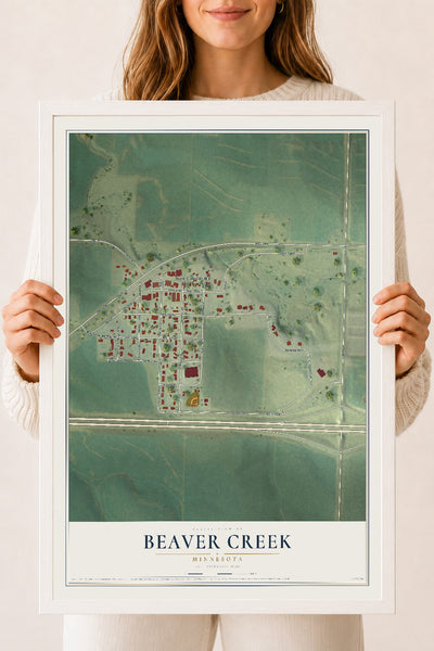 Map of Beaver Creek, Minnesota, 18 x 24 inch print in a white wood frame
