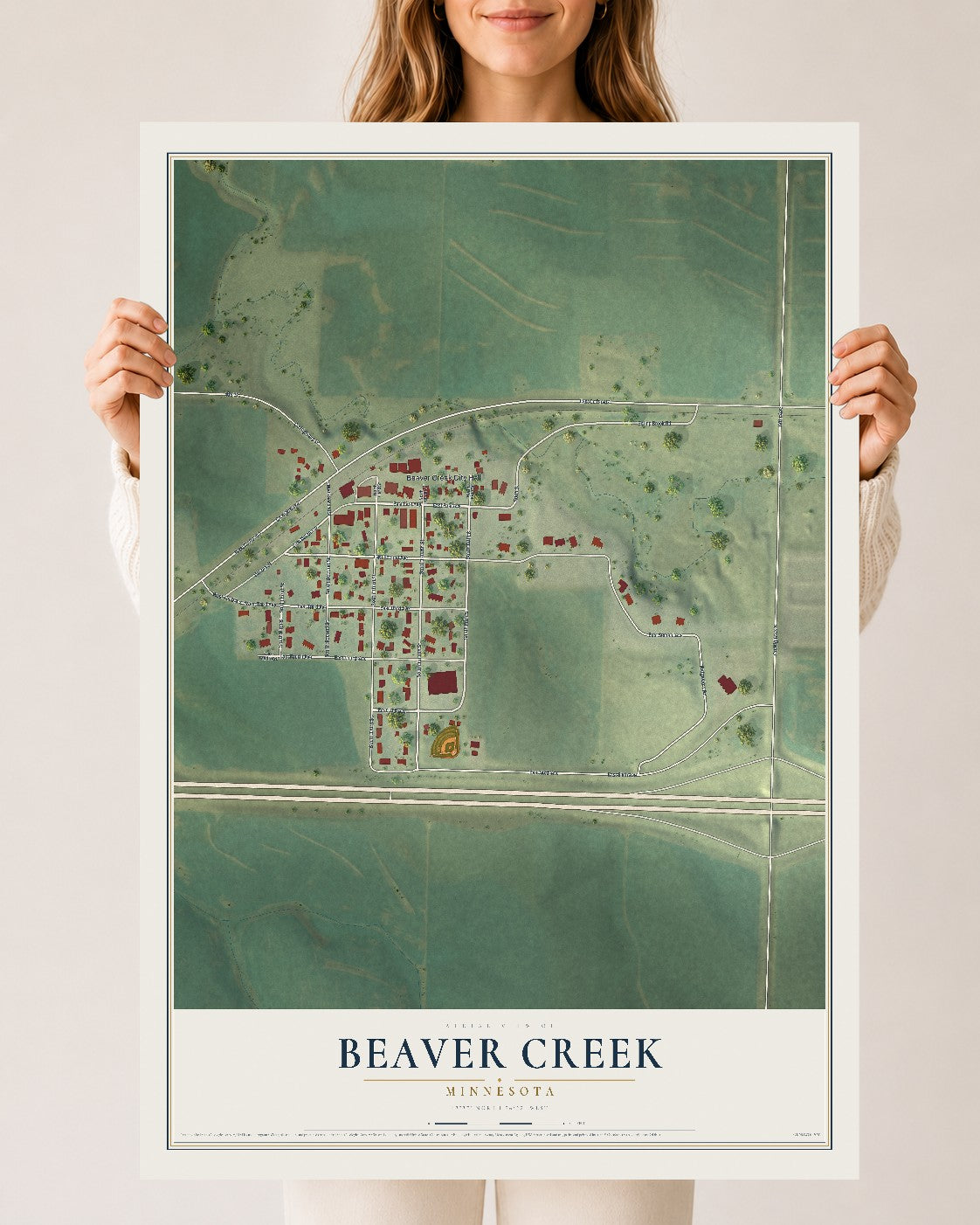 Map of Beaver Creek, Minnesota, 24 x 36 inch unframed archival matte print