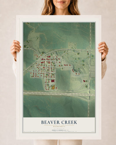 Map of Beaver Creek, Minnesota, 24 x 36 inch print in a white wood frame
