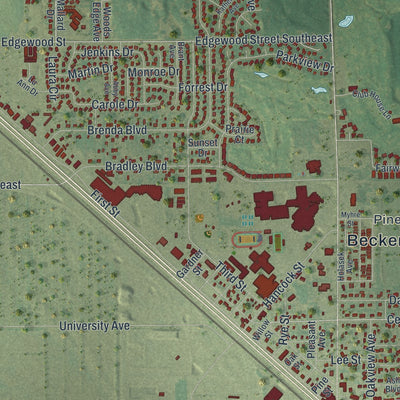 Close-up of the map of Becker, Minnesota print showing street and building detail