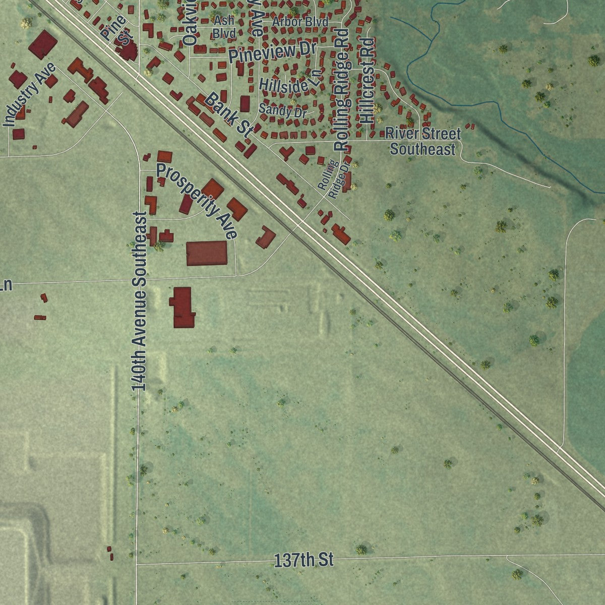 Second close-up of the map of Becker, Minnesota print showing more streets and buildings