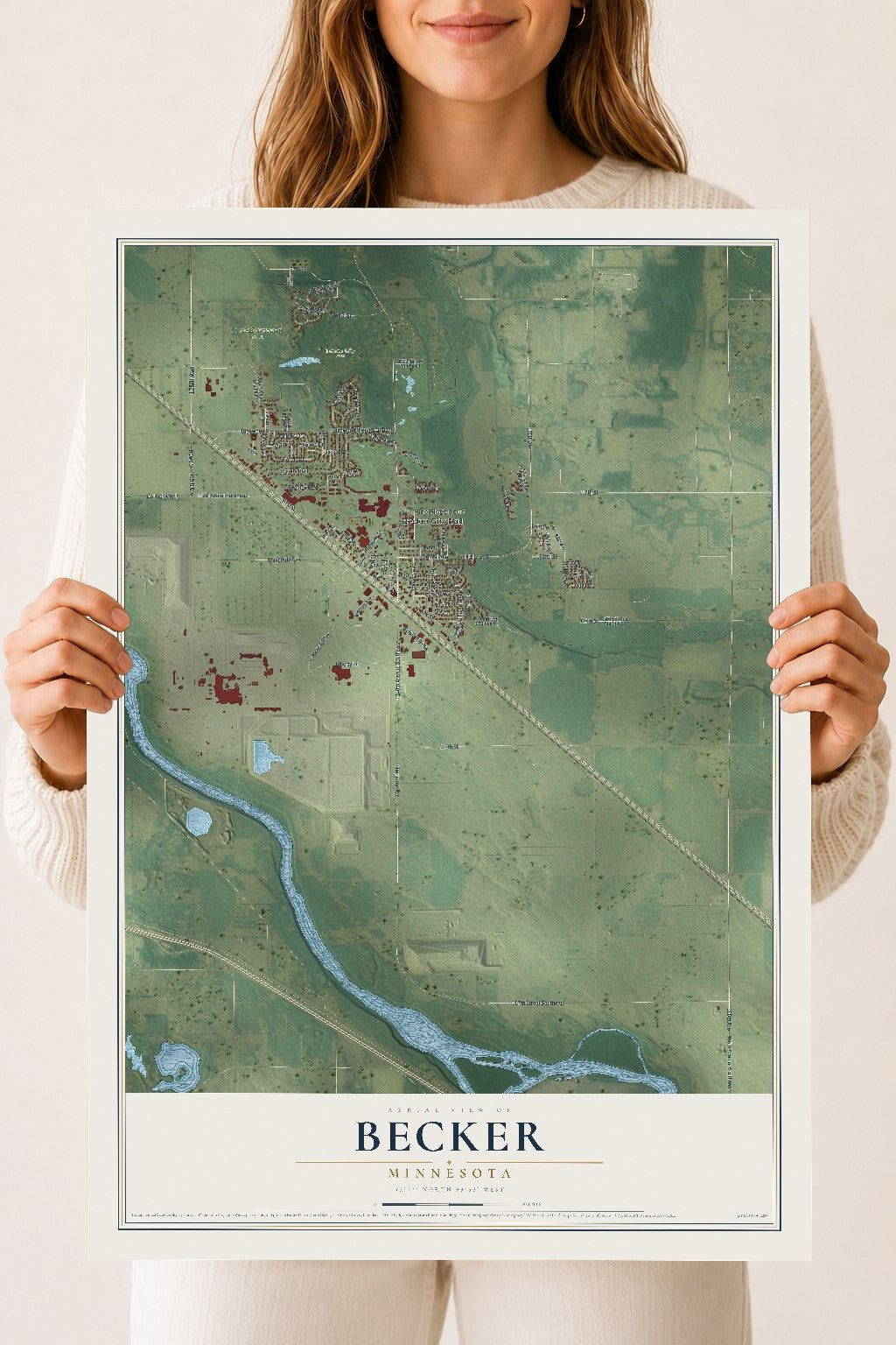 Map of Becker, Minnesota, 18 x 24 inch unframed archival matte print