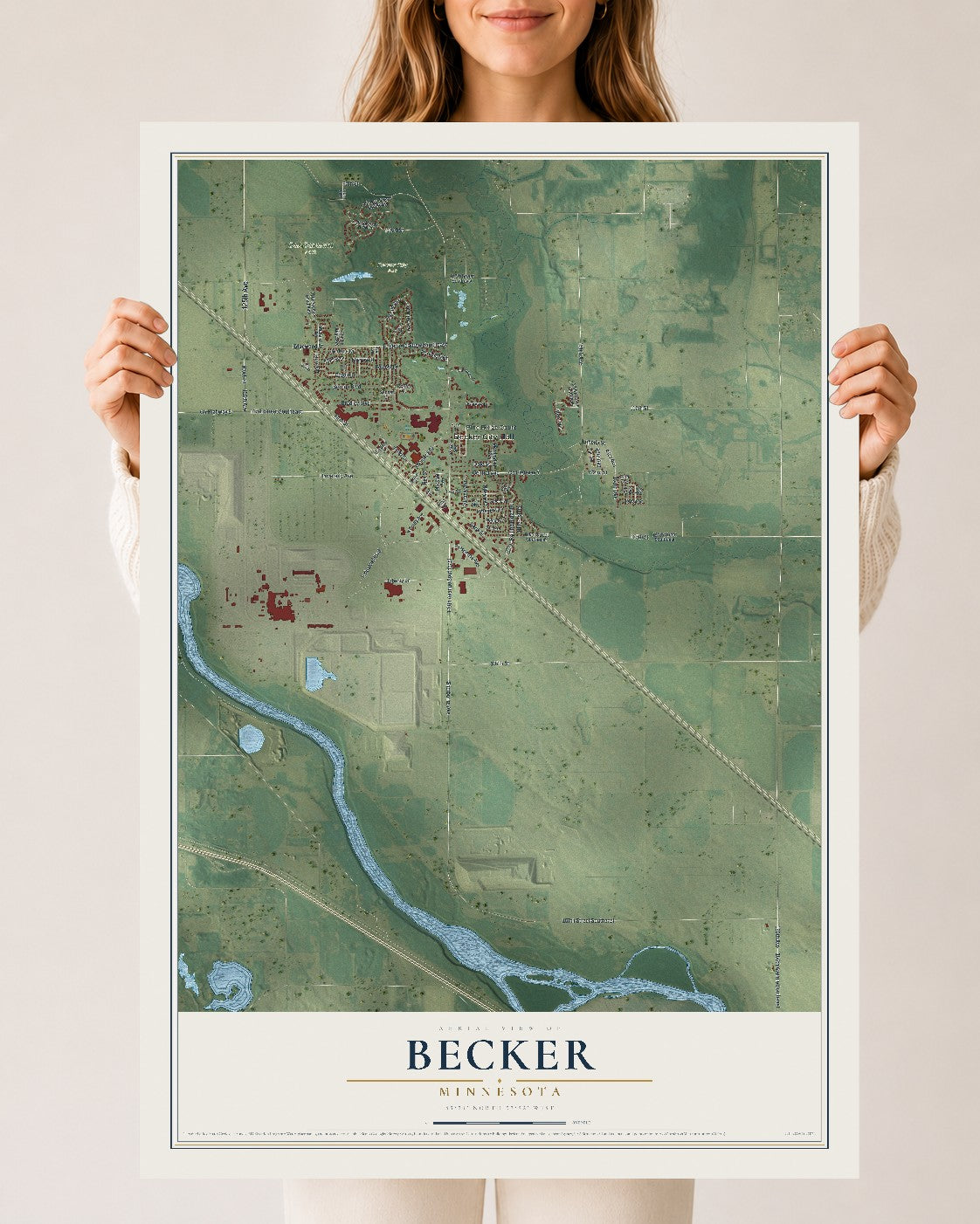 Map of Becker, Minnesota, 24 x 36 inch unframed archival matte print