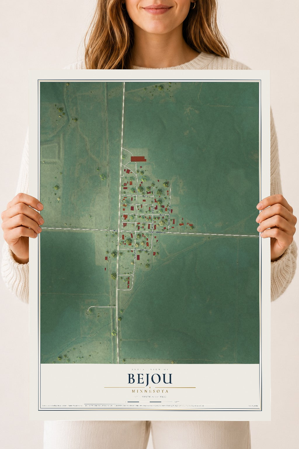 Map of Bejou, Minnesota, 18 x 24 inch unframed archival matte print