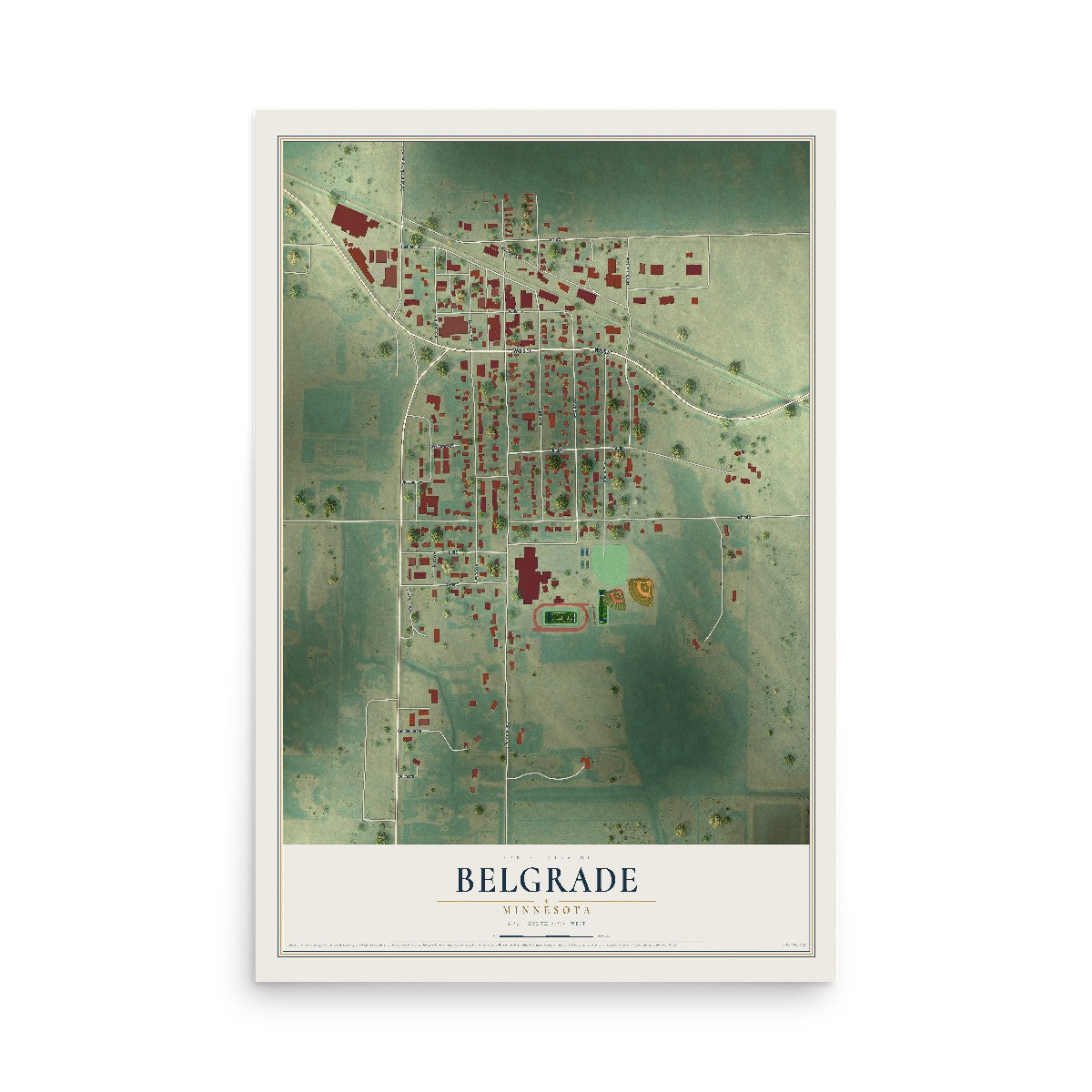 Map of Belgrade, Minnesota, 12 x 18 inch unframed archival matte print