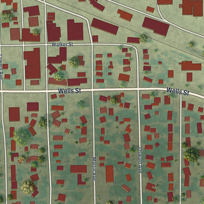 Close-up of the map of Belgrade, Minnesota print showing street and building detail