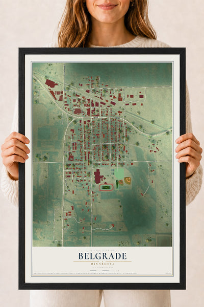 Map of Belgrade, Minnesota, 18 x 24 inch print in a black wood frame