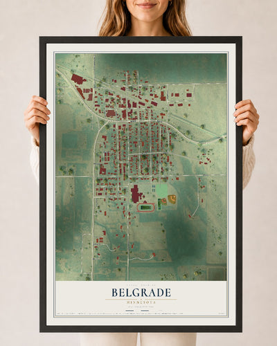 Map of Belgrade, Minnesota, 24 x 36 inch print in a black wood frame