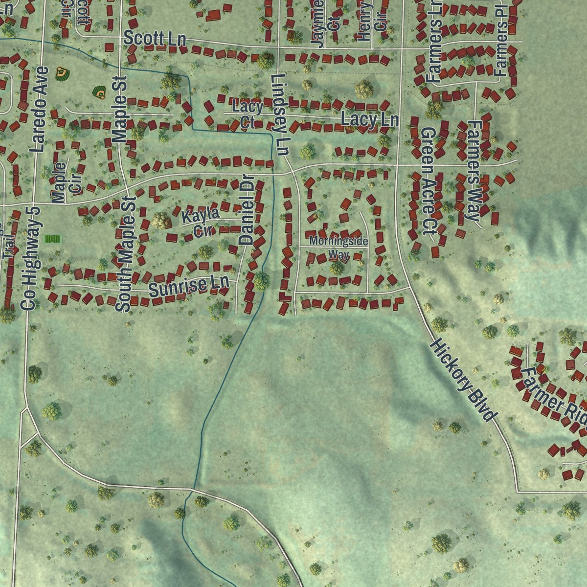 Second close-up of the map of Belle Plaine, Minnesota print showing more streets and buildings