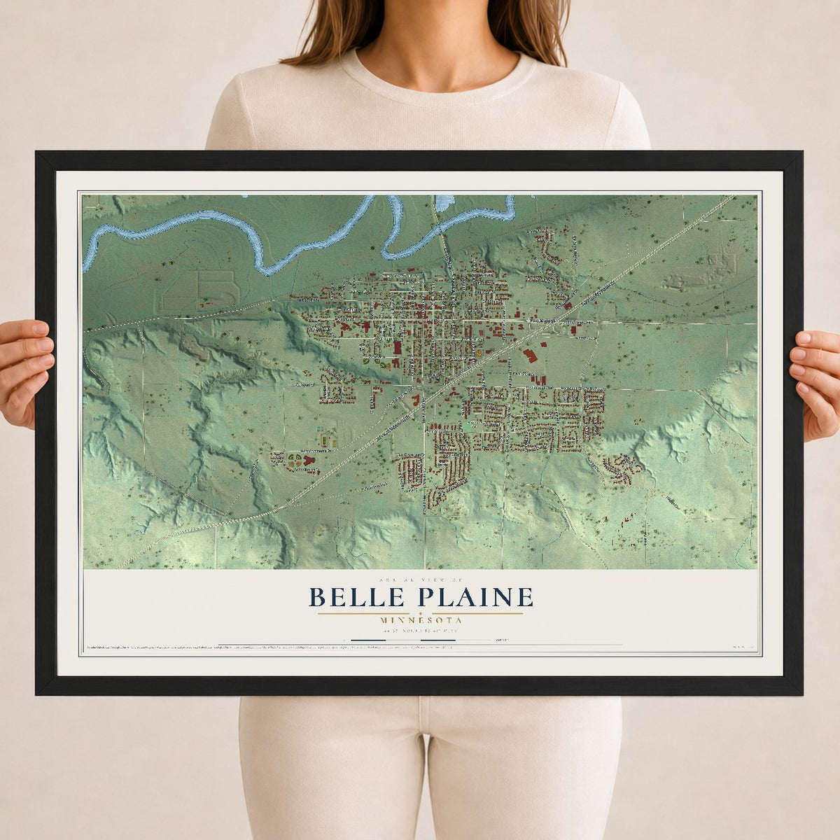 Map of Belle Plaine, Minnesota, 18 x 24 inch print in a black wood frame