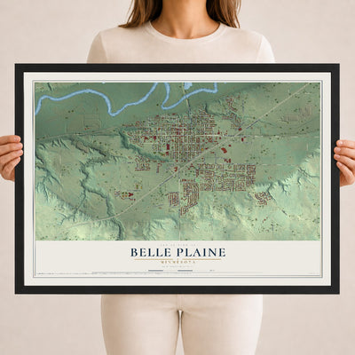 Map of Belle Plaine, Minnesota, 18 x 24 inch print in a black wood frame