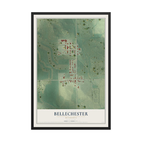 Map of Bellechester, Minnesota, 12 x 18 inch print in a black wood frame