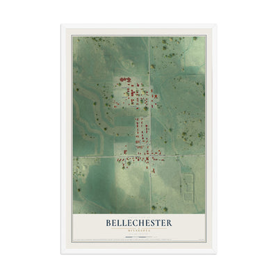 Map of Bellechester, Minnesota, 12 x 18 inch print in a white wood frame