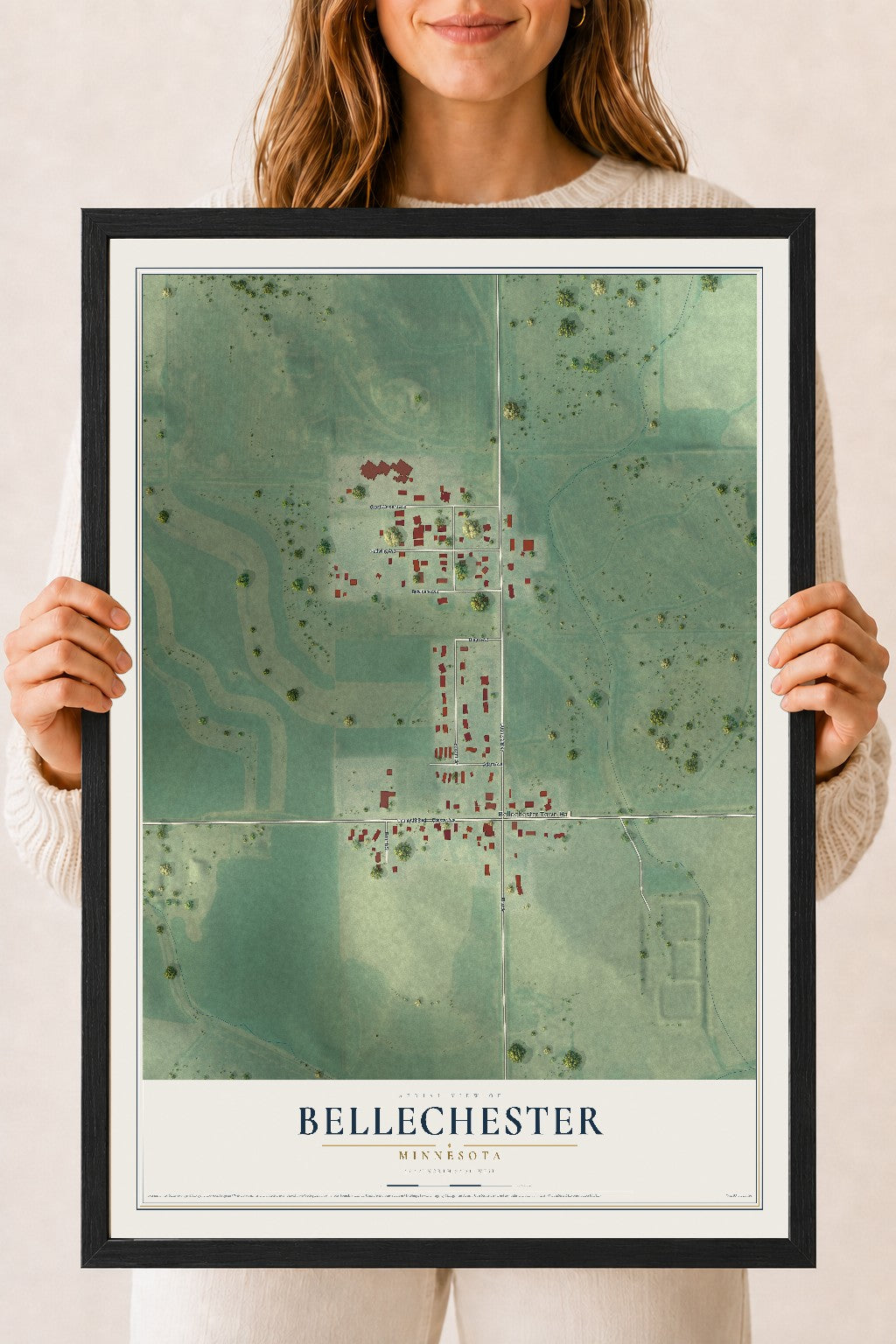 Map of Bellechester, Minnesota, 18 x 24 inch print in a black wood frame