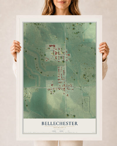 Map of Bellechester, Minnesota, 24 x 36 inch print in a white wood frame