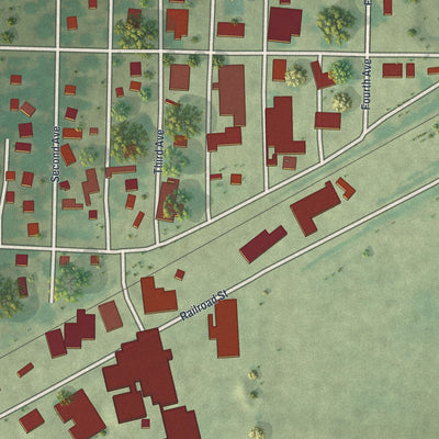 Close-up of the map of Bellingham, Minnesota print showing street and building detail